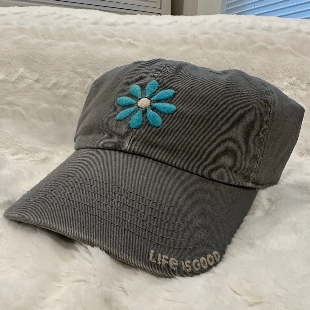 Life Is Good Gray Flower Hat - Picture 2 of 10